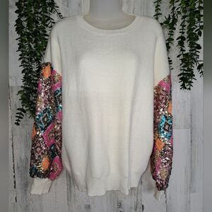NWT White Icy Sequin Sweater